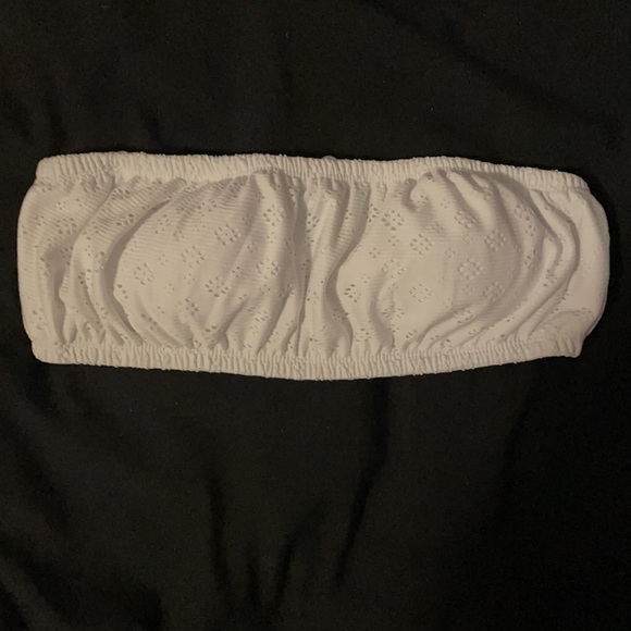 strapless/strapped white SWIMSUIT TOP. size: S - Picture 2 of 3